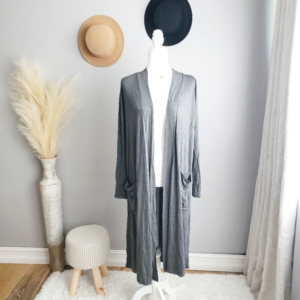 DUSTER CARIGAN W POCKETS- CHARCOAL DARK GRAY